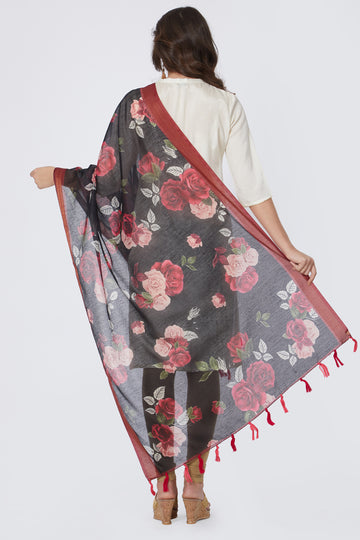 Digital Floral Rose Print Chanderi Silk Dupatta